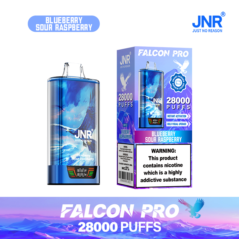 JNR Falcon Pro 28000 28K Puffs Model LED Display Disposable Vape in Blueberry Sour Raspberry flavor