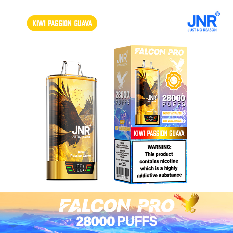 JNR Falcon Pro 28000 28K Puffs Model LED Display Disposable Vape in Kiwi Passion Guava flavor