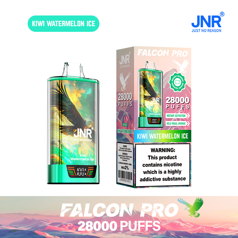 JNR Falcon Pro 28000 28K Puffs Model LED Display Disposable Vape in Kiwi Watermelon Ice flavor