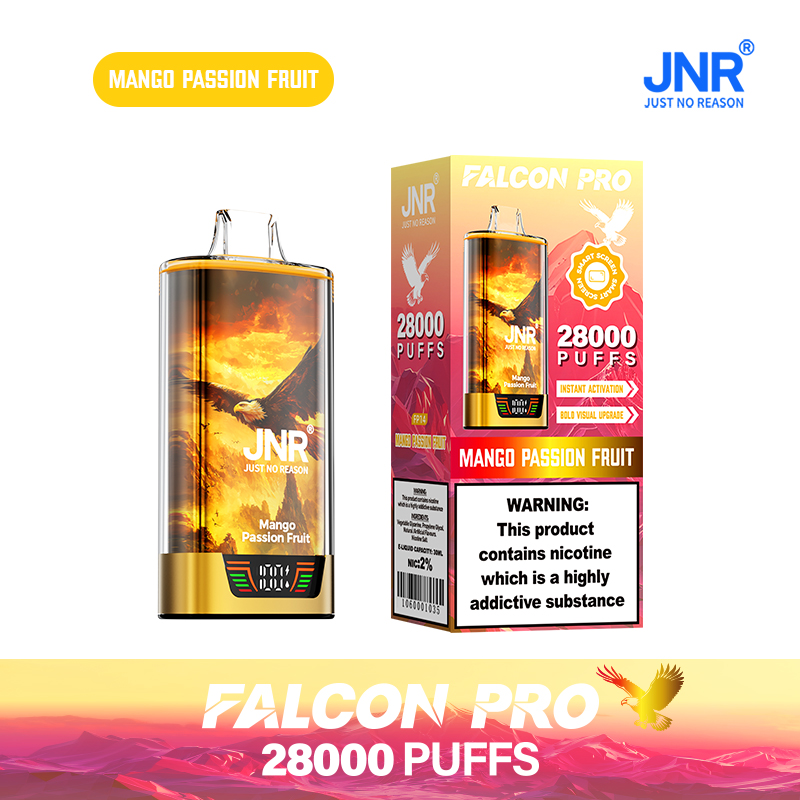 JNR Falcon Pro 28000 28K Puffs Model LED Display Disposable Vape in Mango Passion Fruit flavor