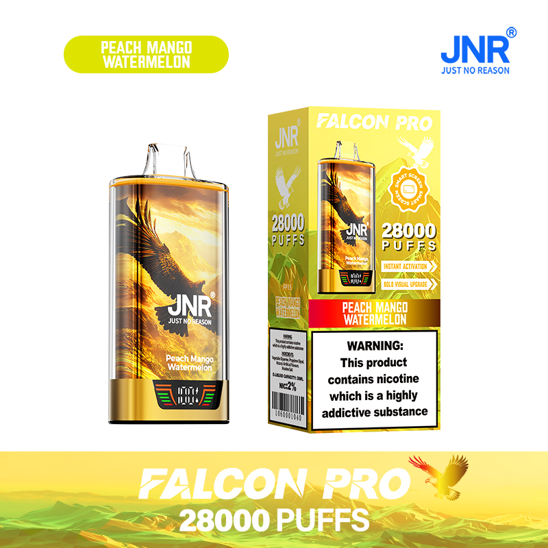 JNR Falcon Pro 28000 28K Puffs Model LED Display Disposable Vape in Peach Mango Watermelon flavor
