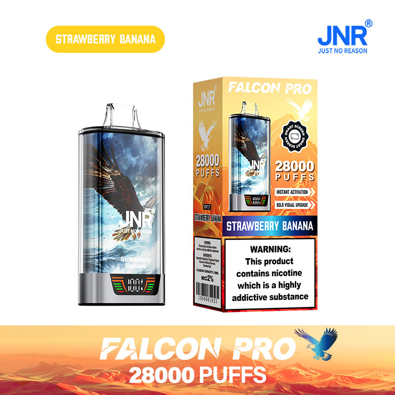 JNR Falcon Pro 28000 28K Puffs Model LED Display Disposable Vape in Strawberry Banana flavor