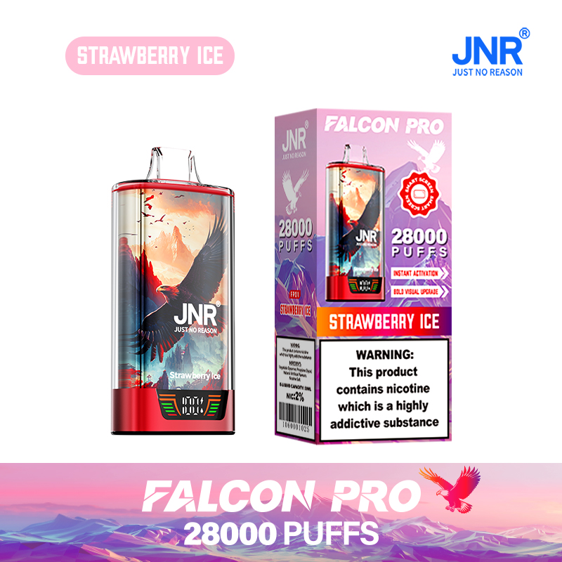 JNR Falcon Pro 28000 28K Puffs Model LED Display Disposable Vape in Strawberry Ice flavor