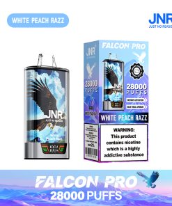 JNR Falcon Pro 28000 28K Puffs Model LED Display Disposable Vape in White Peach Razz flavor