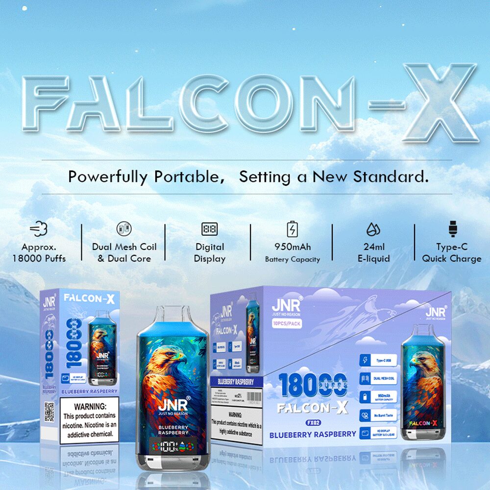 JNR FALCON X 18000 18k Puffs Model LED Display Disposable Vape in Blueberry Raspberry flavor