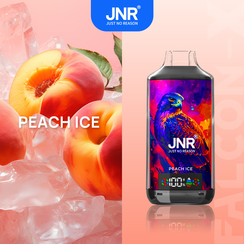 JNR FALCON X 18000 18k Puffs Model LED Display Disposable Vape in jnr falon x 18000 jnr falon x 18000 sleek jnr falon x 18000 peach ice flavor