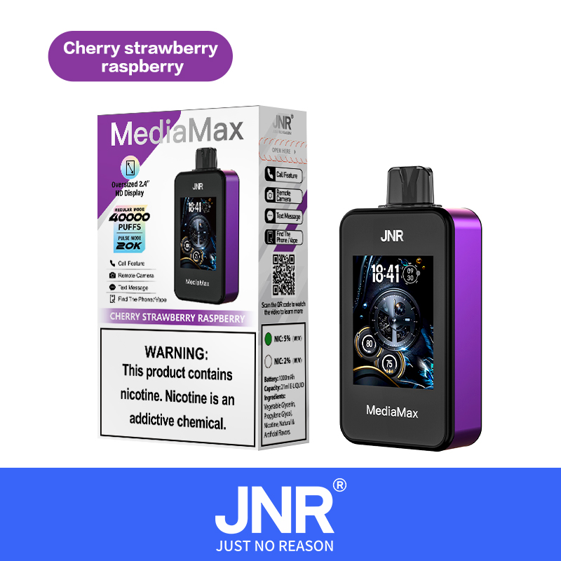 JNR Media Max 40000 40K Puffs Intelligent Disposable Vape in cherry strawberry raspberry flavor