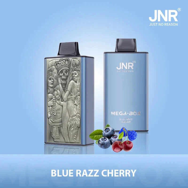 JNR Mega Box 25000 Puffs Edition Rechargeable Disposable Vape in Blue Razz Cherry flavor