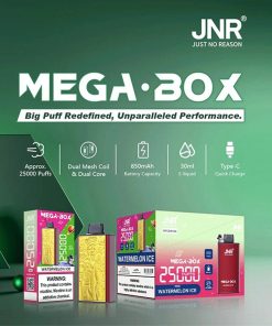 JNR Mega Box 25000 Puffs Edition: vaporizzatore usa e getta ricaricabile al gusto di anguria ghiacciata