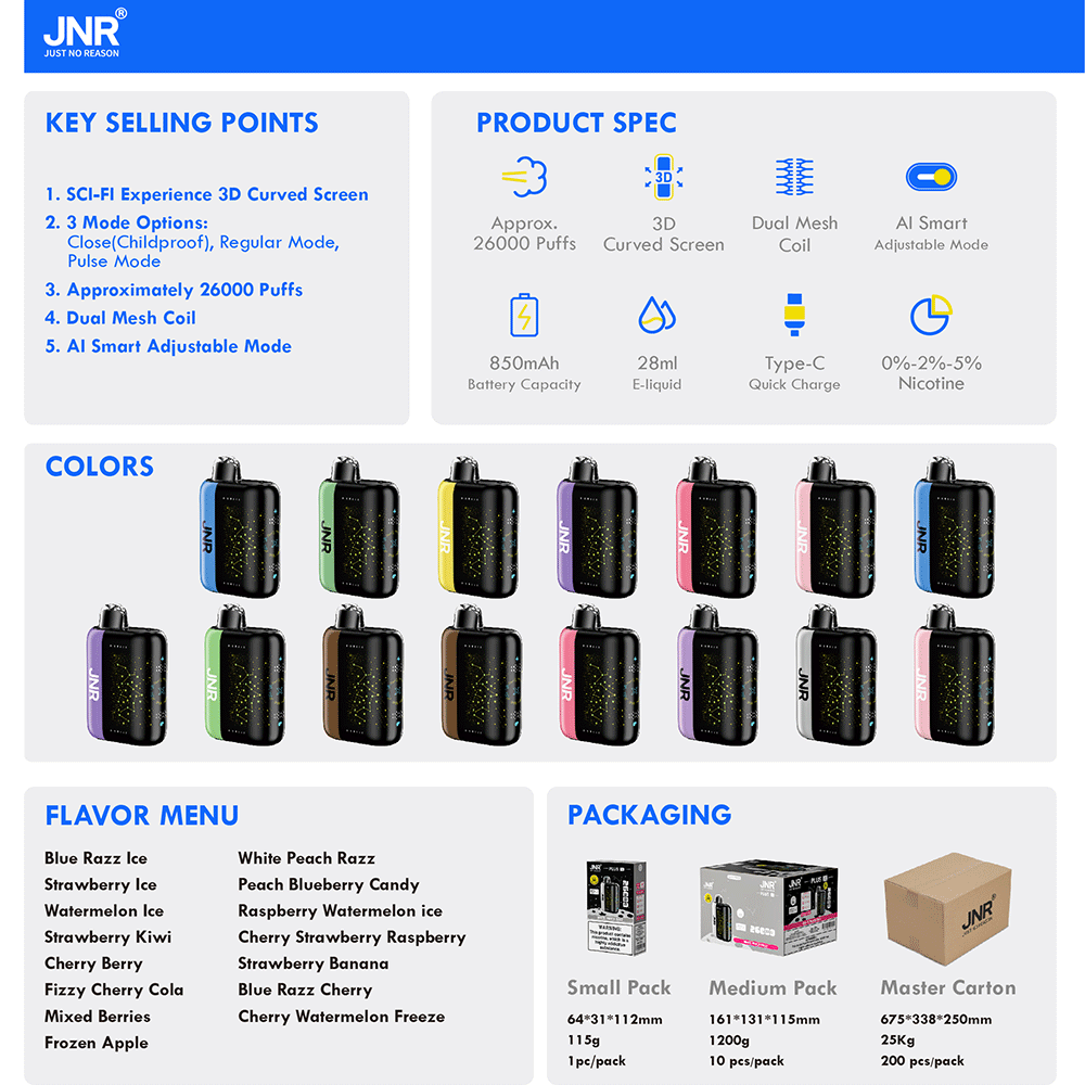 JNR Plus X 26000 26K Puffs Hottest LED Display Disposable Vape in jnr plus x 26000 jnr plus x 26k flavor