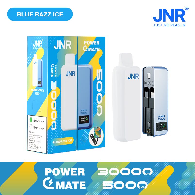 JNR Power Mate 30000 Puffs Smart Screen 5000mAh Power Bank Disposable Vape in jnr power mate 30000 blue razz ice flavor
