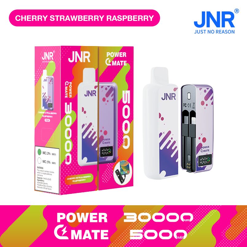 JNR Power Mate 30000 Puffs Smart Screen 5000mAh Power Bank Disposable Vape in jnr power mate 30000 cherry strawberry raspberry flavor