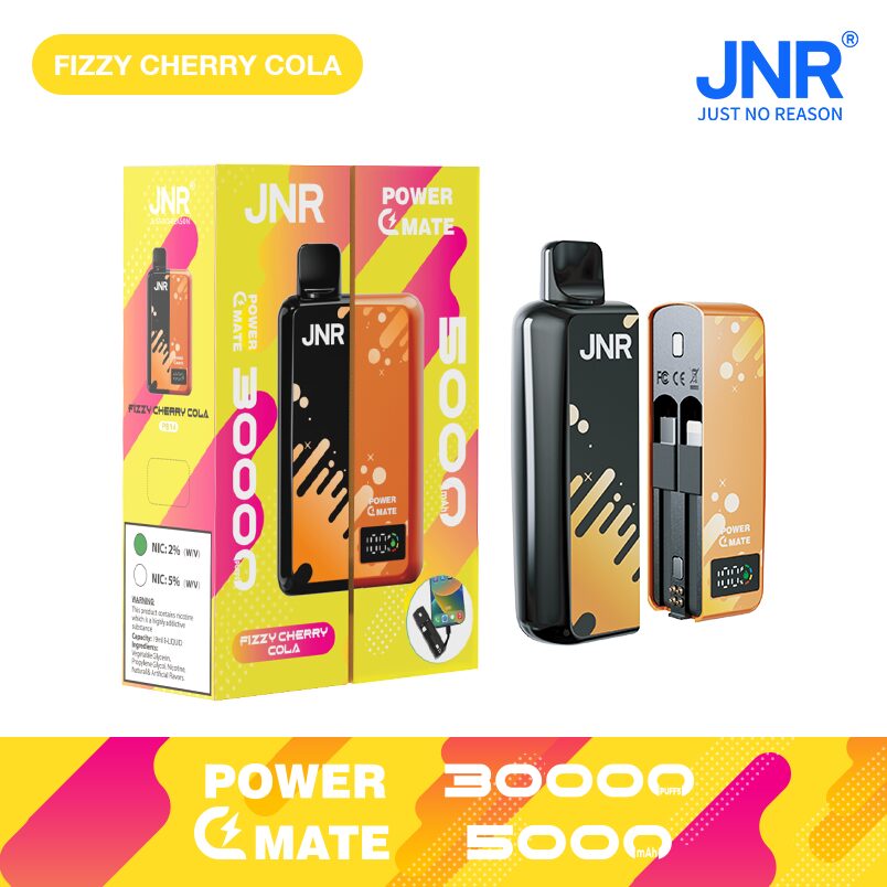 JNR Power Mate 30000 Puffs Smart Screen 5000mAh Power Bank Disposable Vape in jnr power mate 30000 fizzy cherry cola flavor