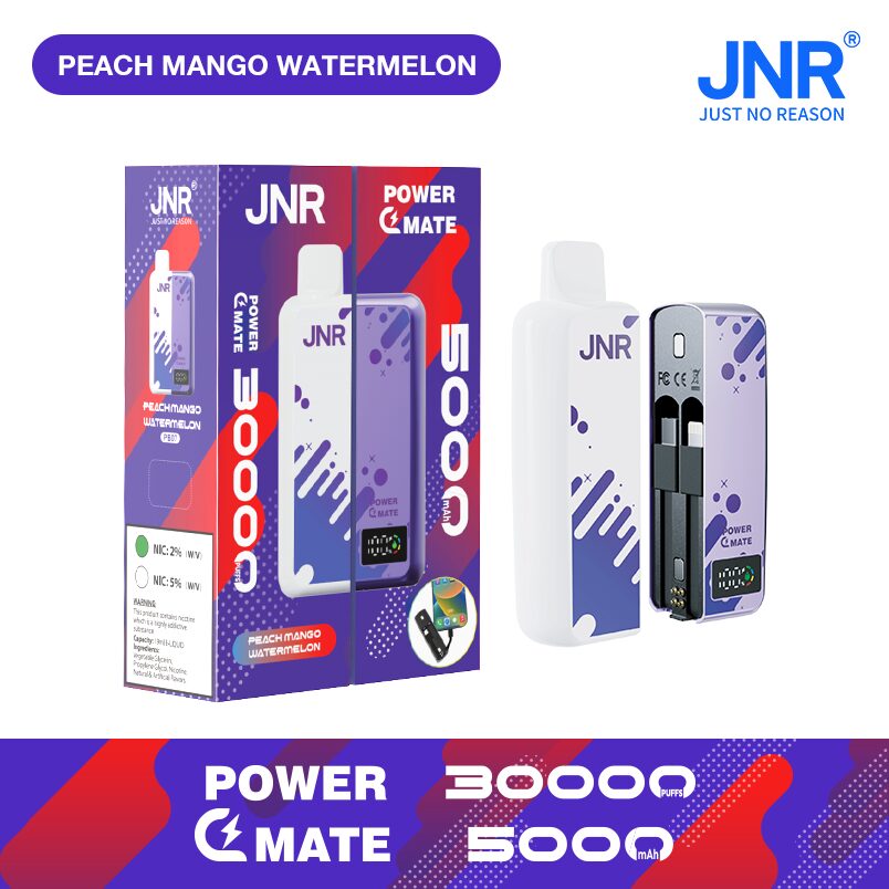 JNR Power Mate 30000 Puffs Smart Screen 5000mAh Power Bank Disposable Vape in jnr power mate 30000 peach mango watermelon flavor
