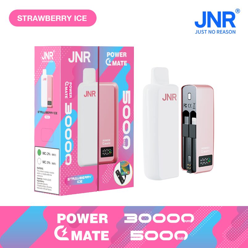 JNR Power Mate 30000 Puffs Smart Screen 5000mAh Power Bank Disposable Vape in jnr power mate 30000 strawberry ice flavor