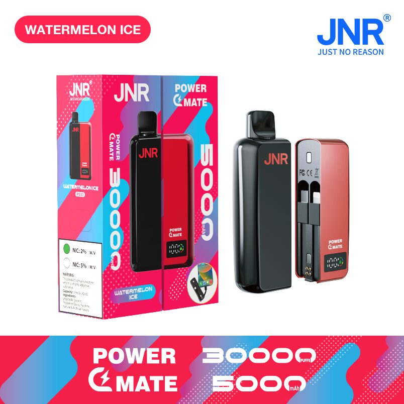 JNR Power Mate 30000 Puffs Smart Screen 5000mAh Power Bank Disposable Vape in jnr power mate 30000 watermelon ice flavor