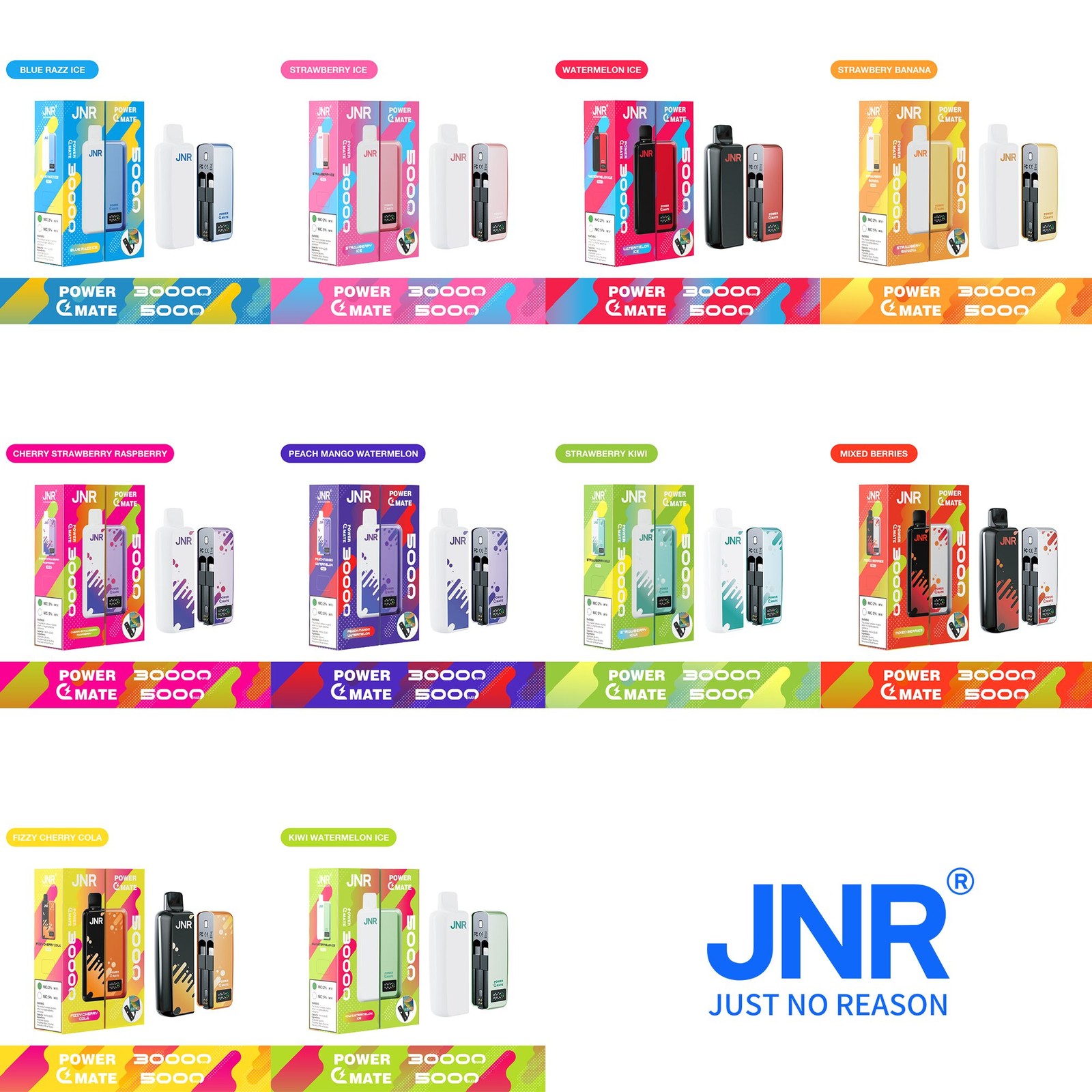 JNR Power Mate 30000 Puffs Smart Screen 5000mAh Power Bank Disposable Vape random flavor option image