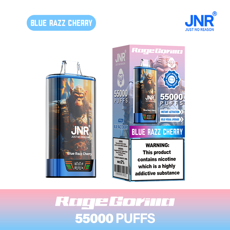 JNR Rage Gorilla 55K 55000 Puffs Smart Display Disposable Vape in Blue Razz Cherry flavor