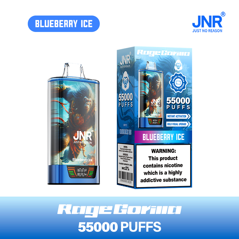 JNR Rage Gorilla 55K 55000 Puffs Smart Display Disposable Vape in Blueberry Ice flavor
