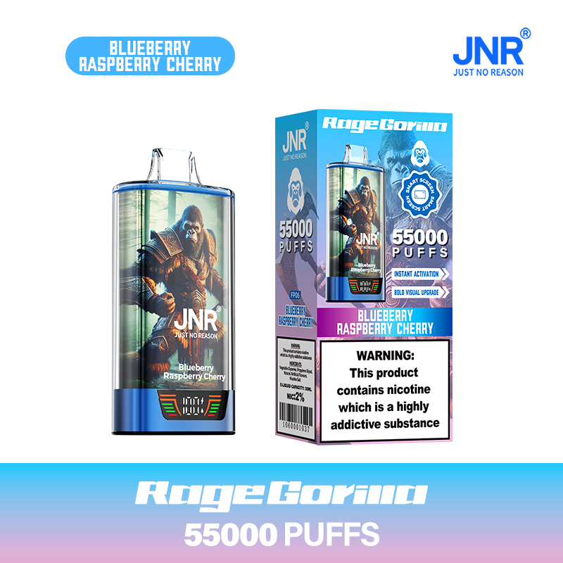 JNR Rage Gorilla 55K 55000 Puffs Smart Display Disposable Vape in Blueberry Raspberry Cherry flavor