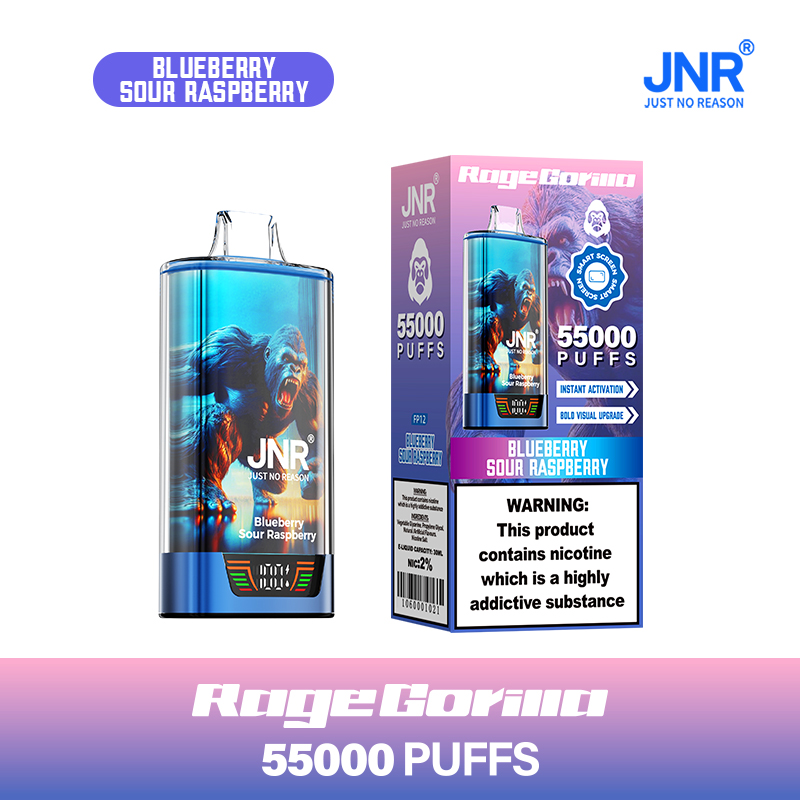 JNR Rage Gorilla 55K 55000 Puffs Smart Display Disposable Vape in Blueberry Sour Raspberry flavor