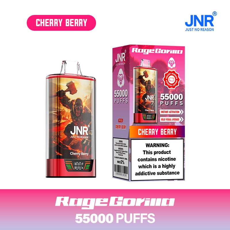 JNR Rage Gorilla 55K 55000 Puffs Smart Display Disposable Vape in Cherry Berry flavor