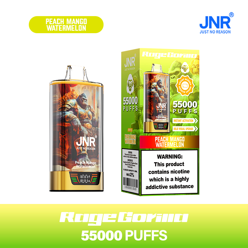 JNR Rage Gorilla 55K 55000 Puffs Smart Display Disposable Vape in Peach Mango Watermelon flavor