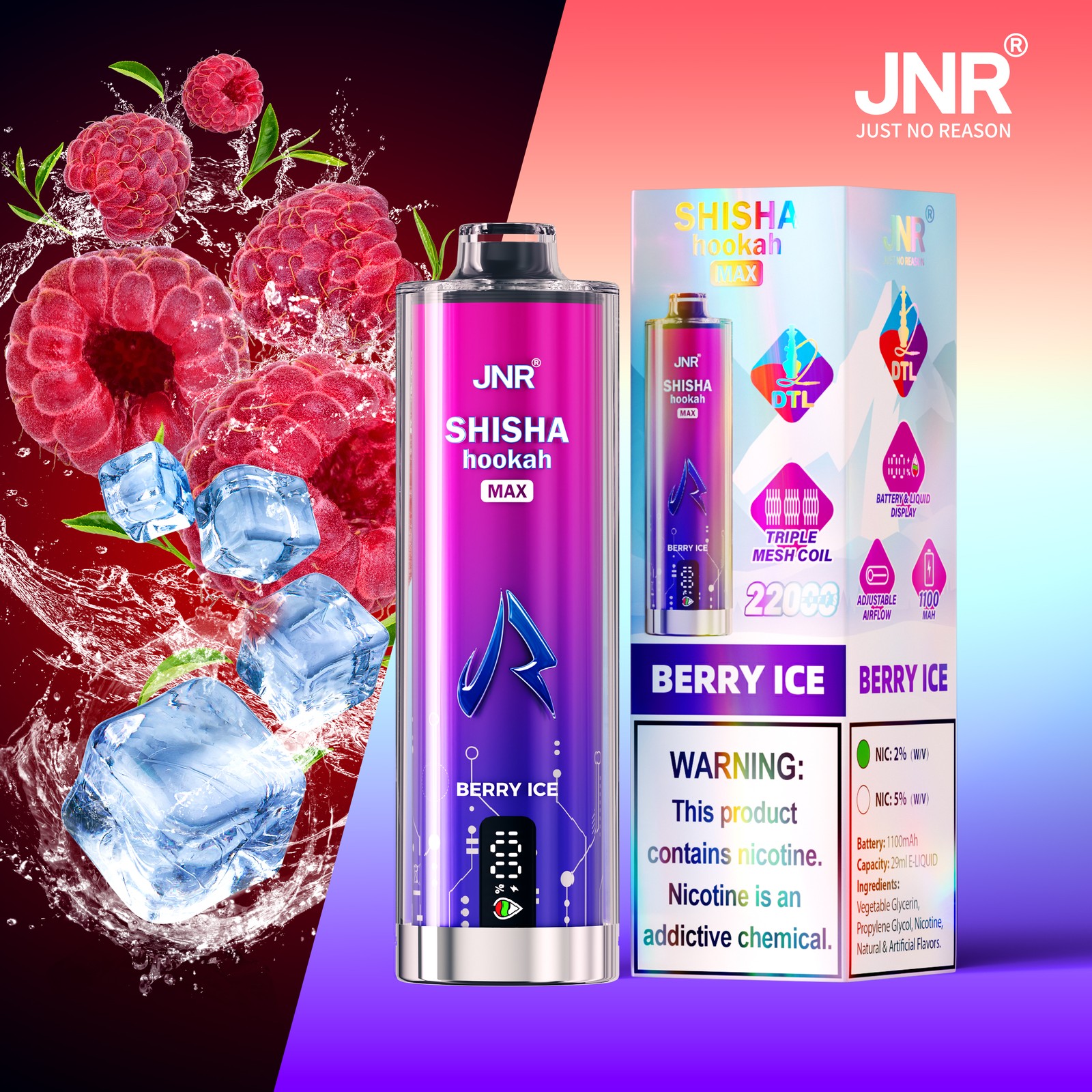 JNR Shisha Max 22000 22K Puffs Hookah Edition Disposable in jnr shisha max 22000 berry ice flavor