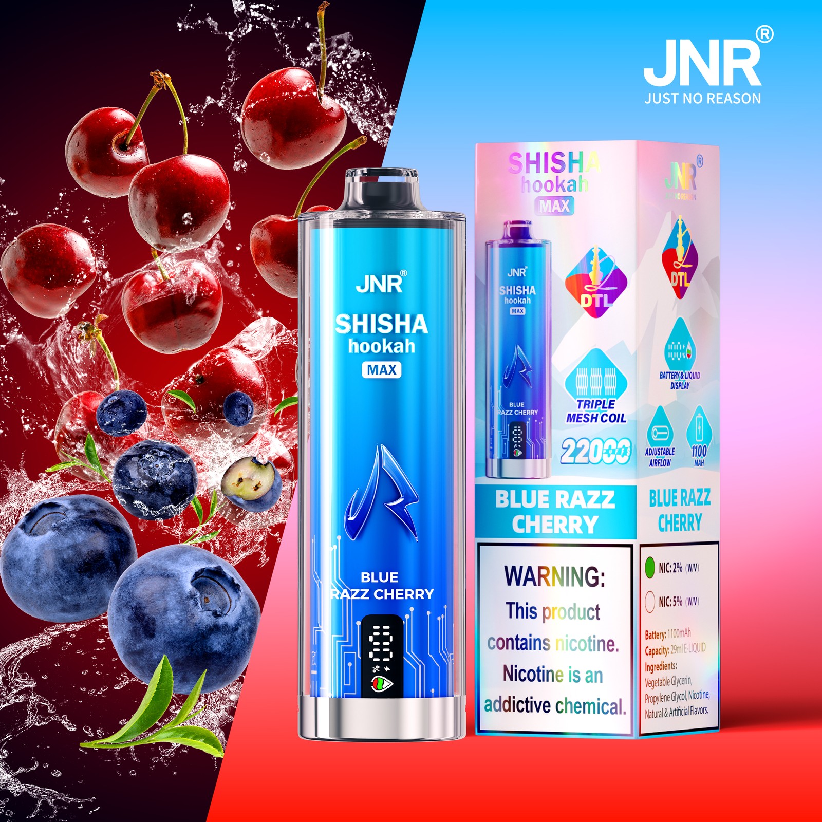 JNR Shisha Max 22000 22K Puffs Hookah Edition Disposable in jnr shisha max 22000 blue razz cherry flavor
