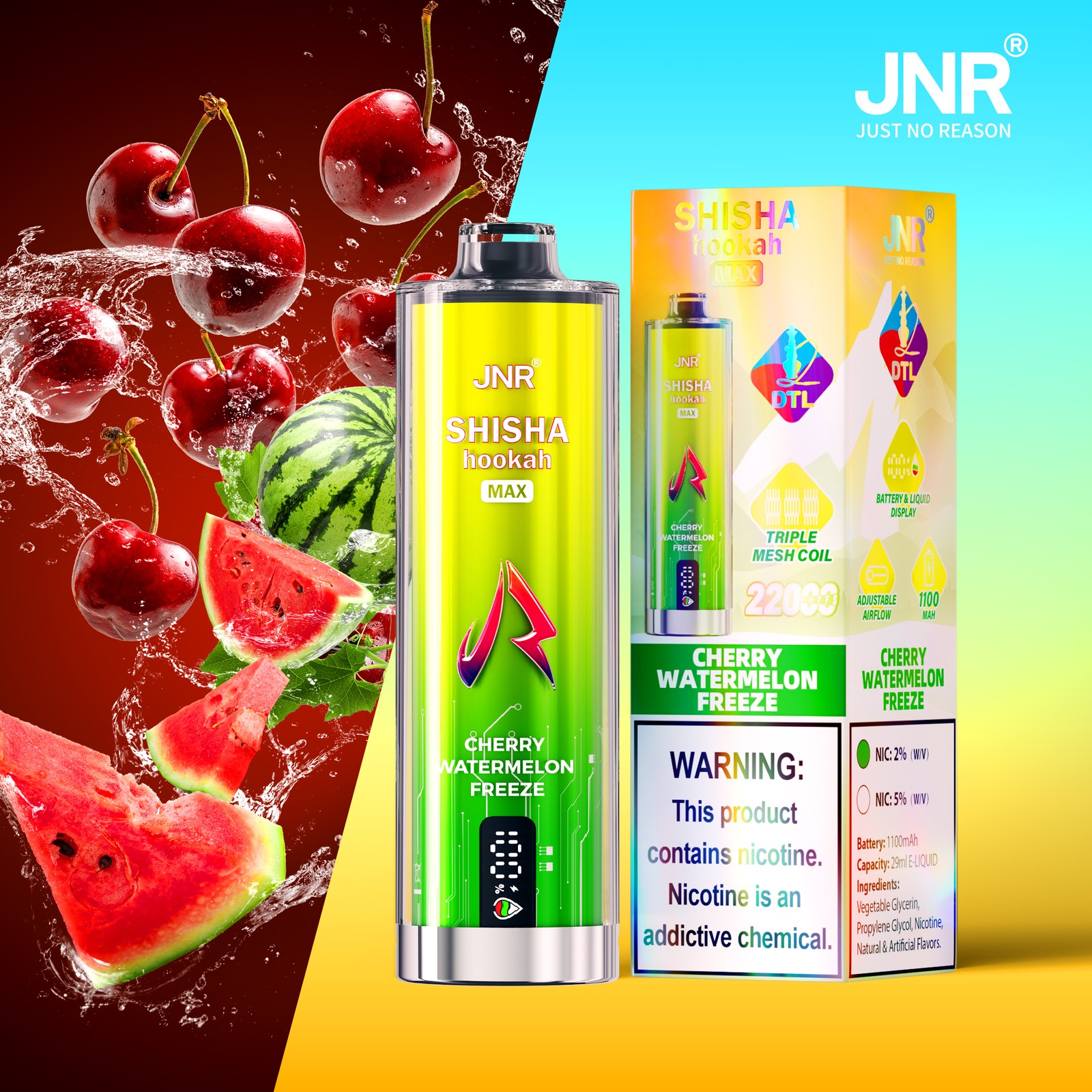 JNR Shisha Max 22000 22K Puffs Hookah Edition Disposable in jnr shisha max 22000 cherry watermelon freeze flavor