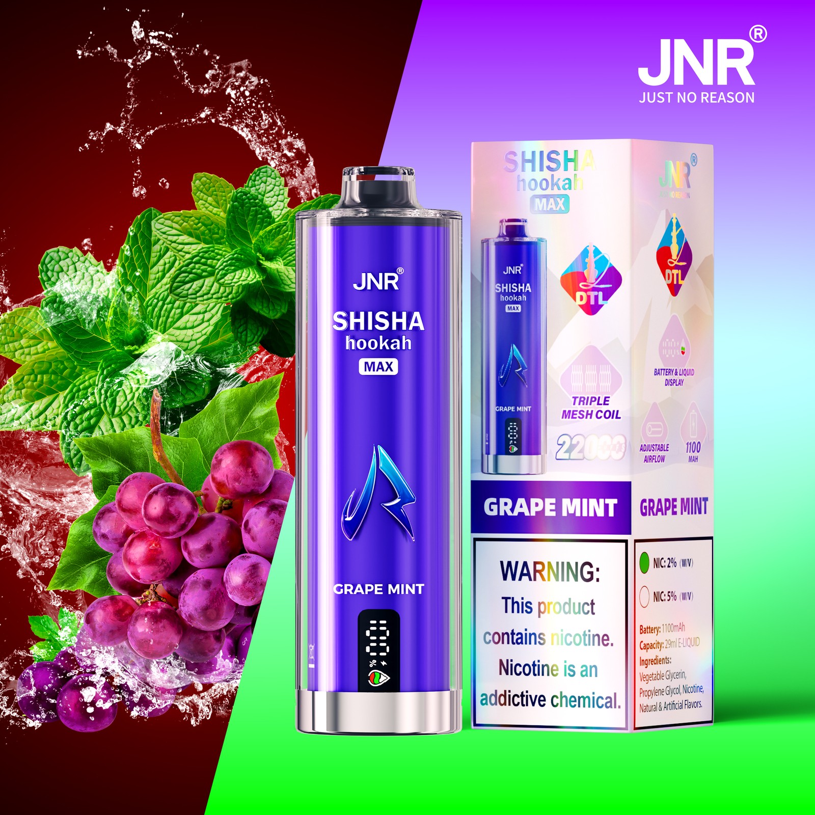 JNR Shisha Max 22000 22K Puffs Hookah Edition Disposable in jnr shisha max 22000 grape mint flavor