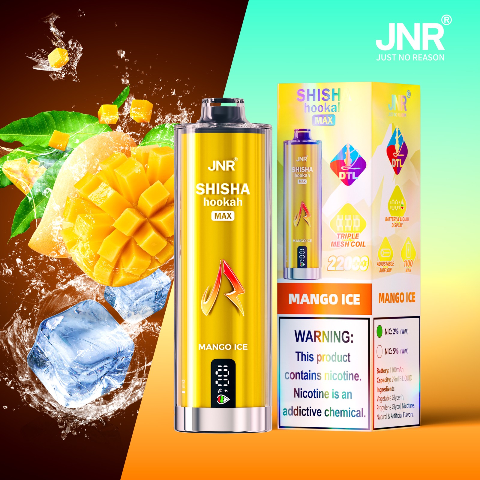 JNR Shisha Max 22000 22K Puffs Hookah Edition Disposable in jnr shisha max 22000 mango ice flavor