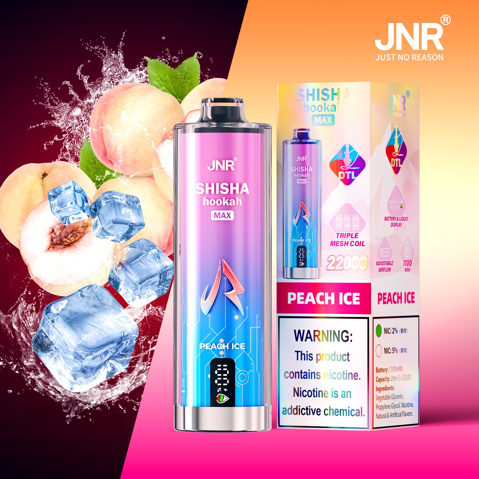 JNR Shisha Max 22000 22K Puffs Hookah Edition Disposable in jnr shisha max 22000 peach ice flavor
