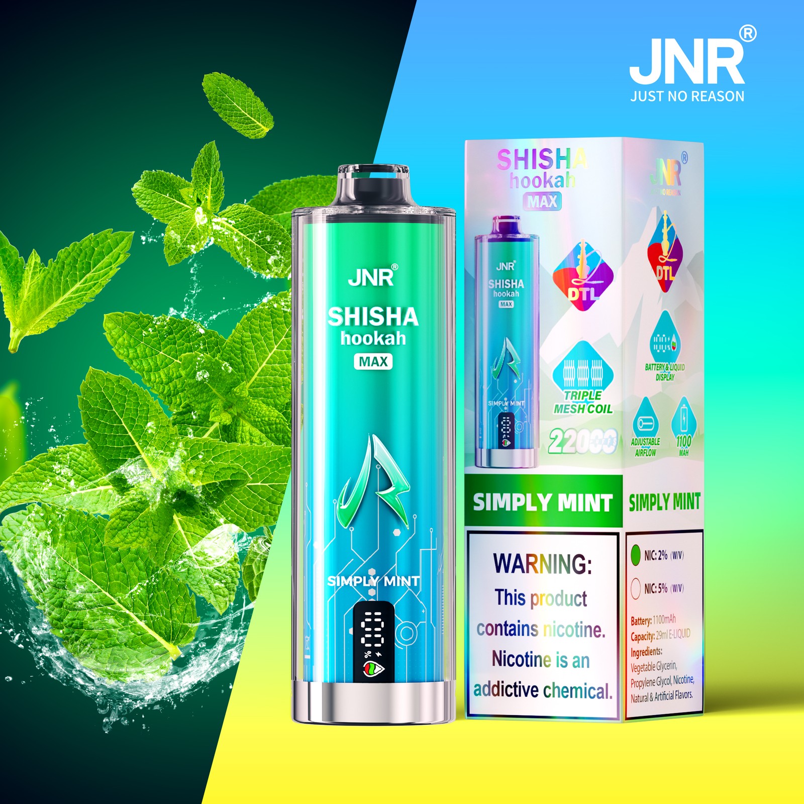 JNR Shisha Max 22000 22K Puffs Hookah Edition Disposable in jnr shisha max 22000 simply mint flavor