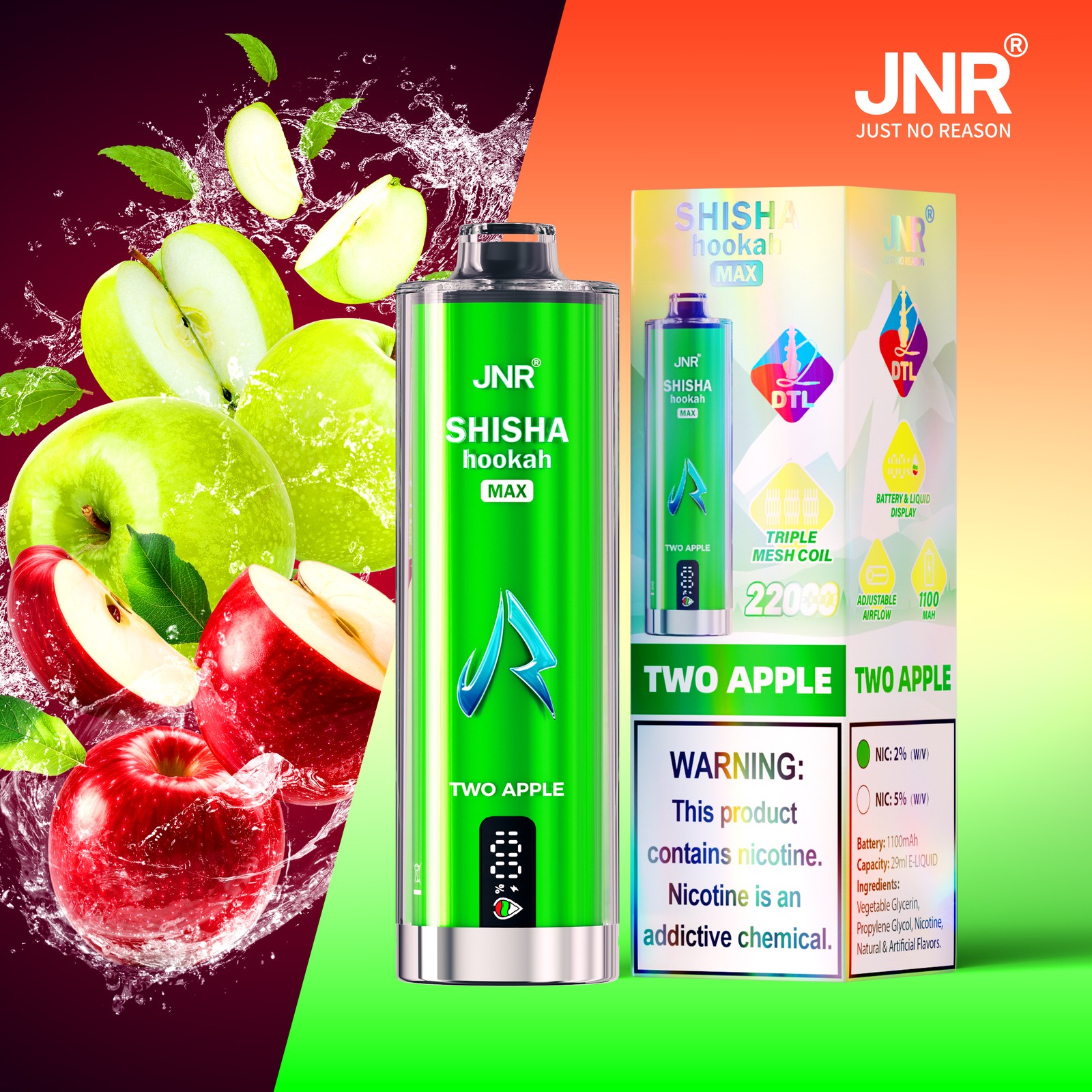 JNR Shisha Max 22000 22K Puffs Hookah Edition Disposable in jnr shisha max 22000 two apple flavor