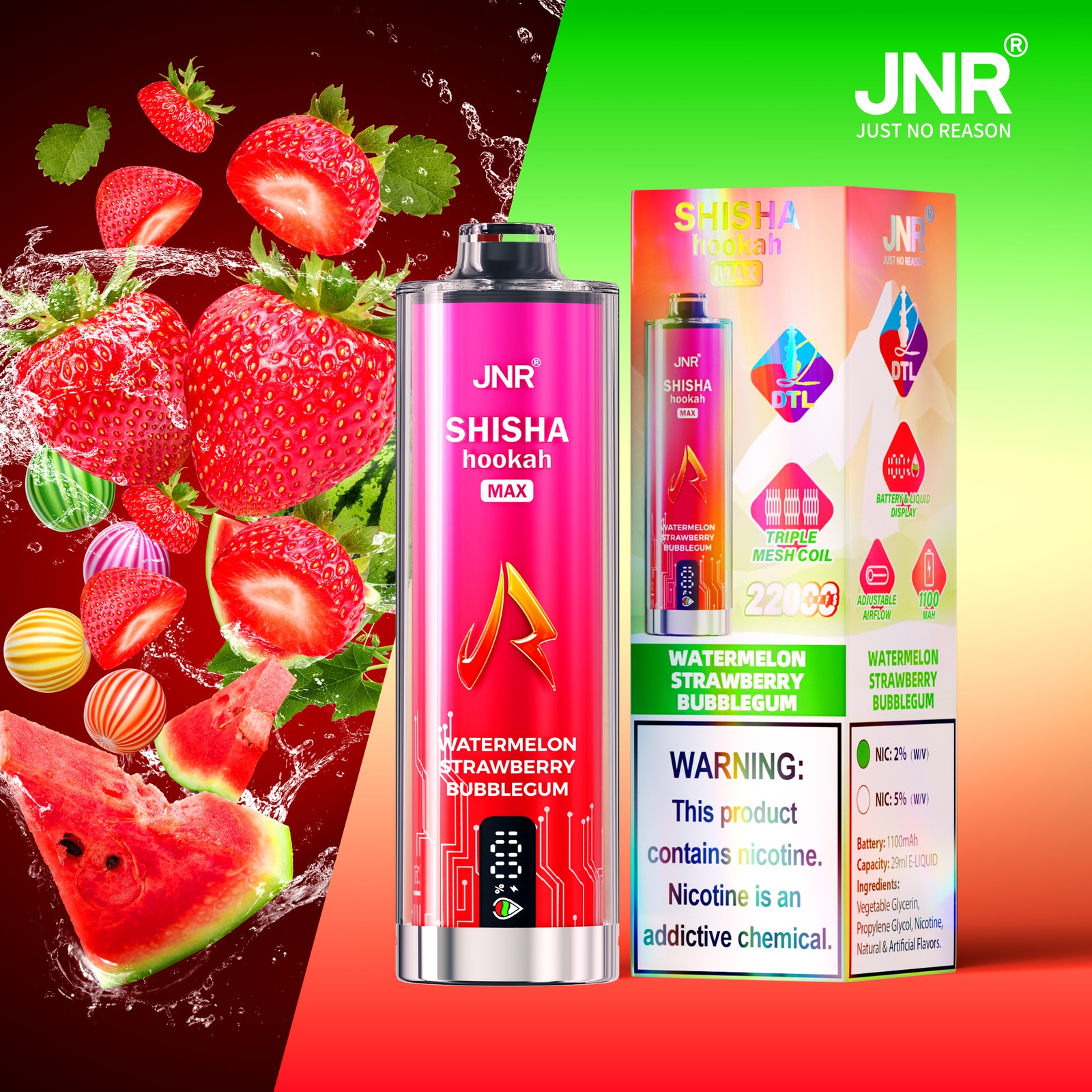 JNR Shisha Max 22000 22K Puffs Hookah Edition Disposable in jnr shisha max 22000 watermelon strawberry bubblegum flavor
