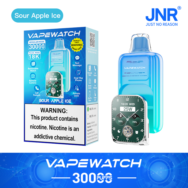 JNR Vape Watch 30000 30K Puffs Smart Disposable Vape in jnr watch 30000 sour apple ice flavor