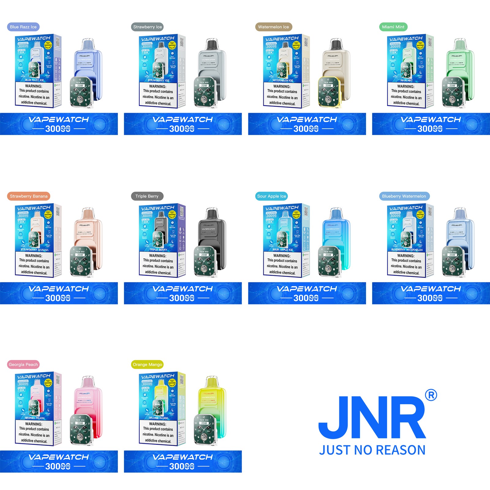 JNR Vape Watch 30000 30K Puffs Smart Disposable Vape in Select Flavor Contact Us flavor