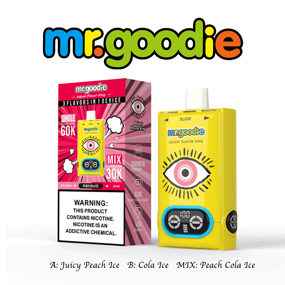 Mr.Goodie Adjust Flavor King 60000 60K Puffs 3 in 1 Flavors Rechargeable LCD Display Disposable Vape in Juicy Peach Ice & Cola Ice & Peach Cola Ice flavor