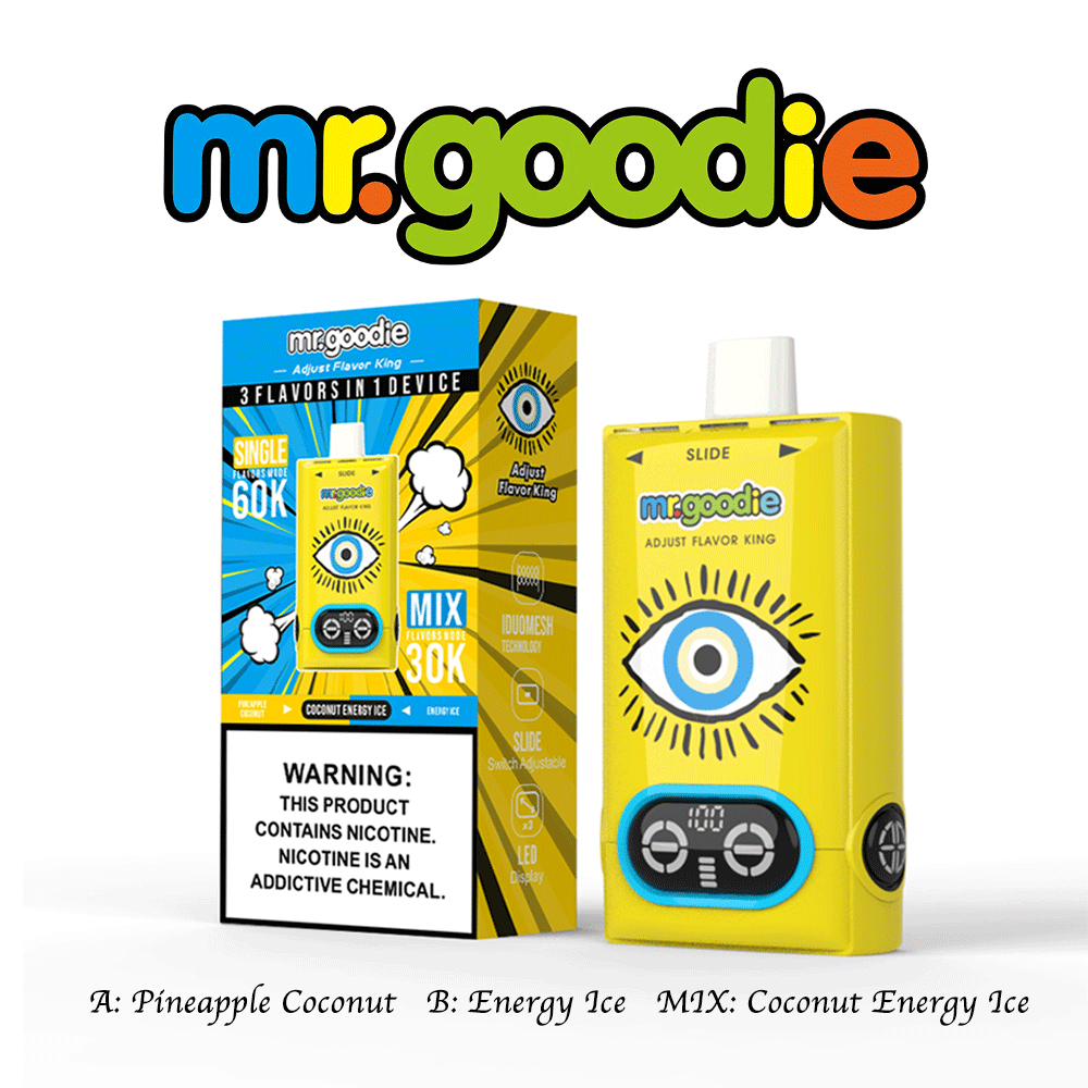 Mr.Goodie Adjust Flavor King 60000 60K Puffs 3 in 1 Flavors Rechargeable LCD Display Disposable Vape in mr. goodie adjust flavor king 60000 coconut energy