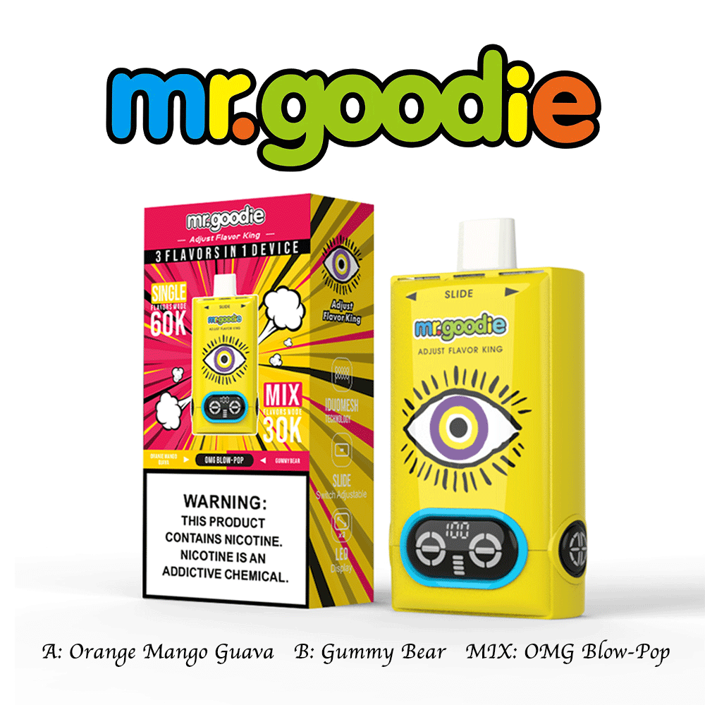 Mr.Goodie Adjust Flavor King 60000 60K Puffs 3 in 1 Flavors Rechargeable LCD Display Disposable Vape in Orange Mango Guava & Gummy Bear& OMG Blow-Pop