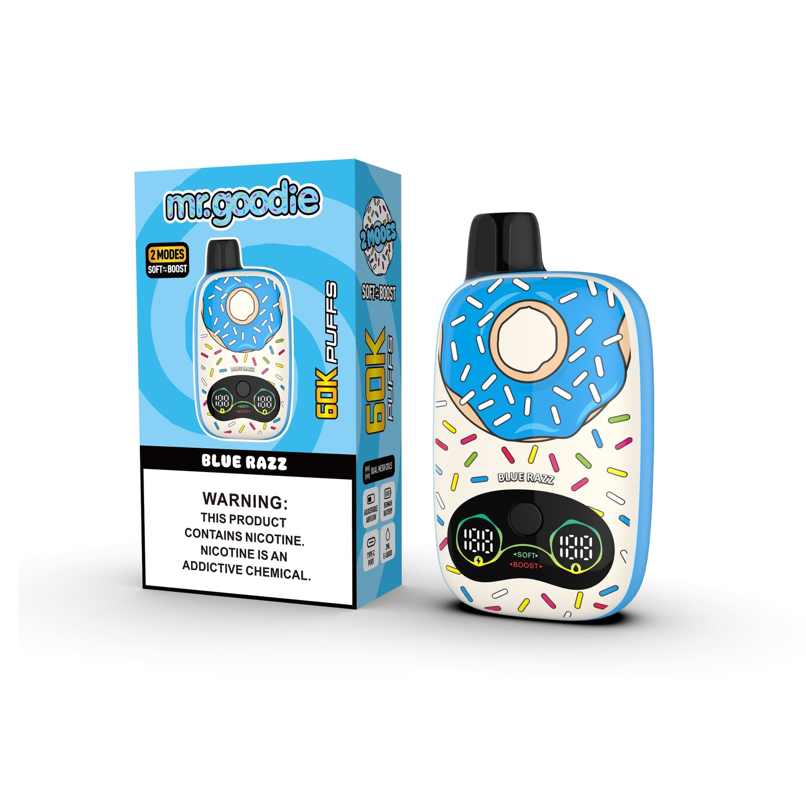 Mr.Goodie Donut 60000 60K Puffs Adjustable Airflow Dual Mesh Disposable Vape in Blue Razz flavor