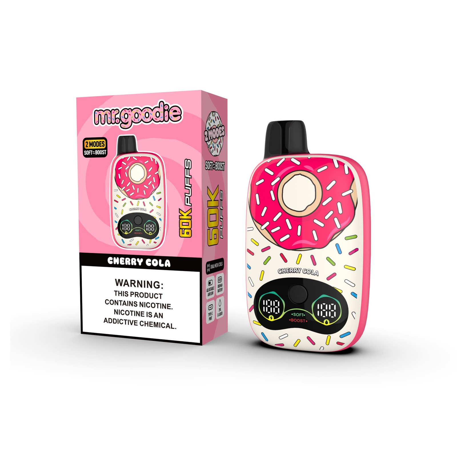 Mr.Goodie Donut 60000 60K Puffs Adjustable Airflow Dual Mesh Disposable Vape in Cherry Cola flavor
