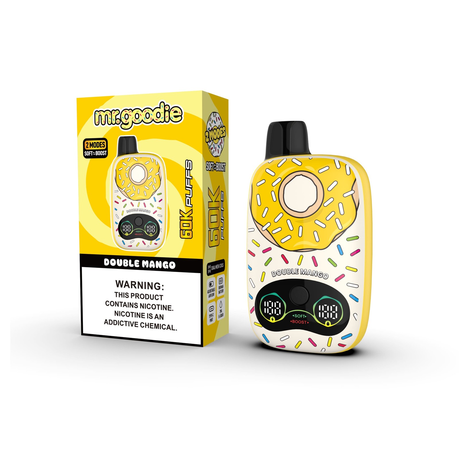 Mr.Goodie Donut 60000 60K Puffs Adjustable Airflow Dual Mesh Disposable Vape in Double Mango flavor