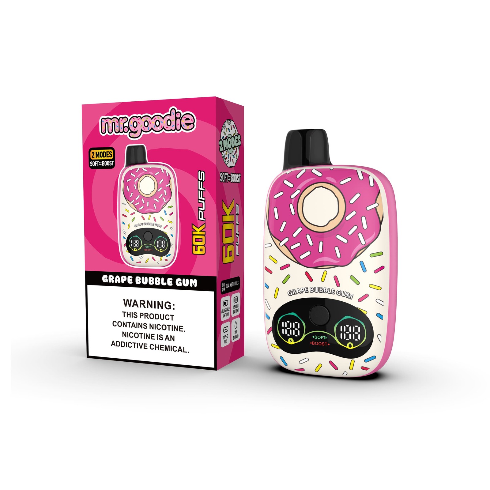 Mr.Goodie Donut 60000 60K Puffs Adjustable Airflow Dual Mesh Disposable Vape in Grape Bubble Gum flavor