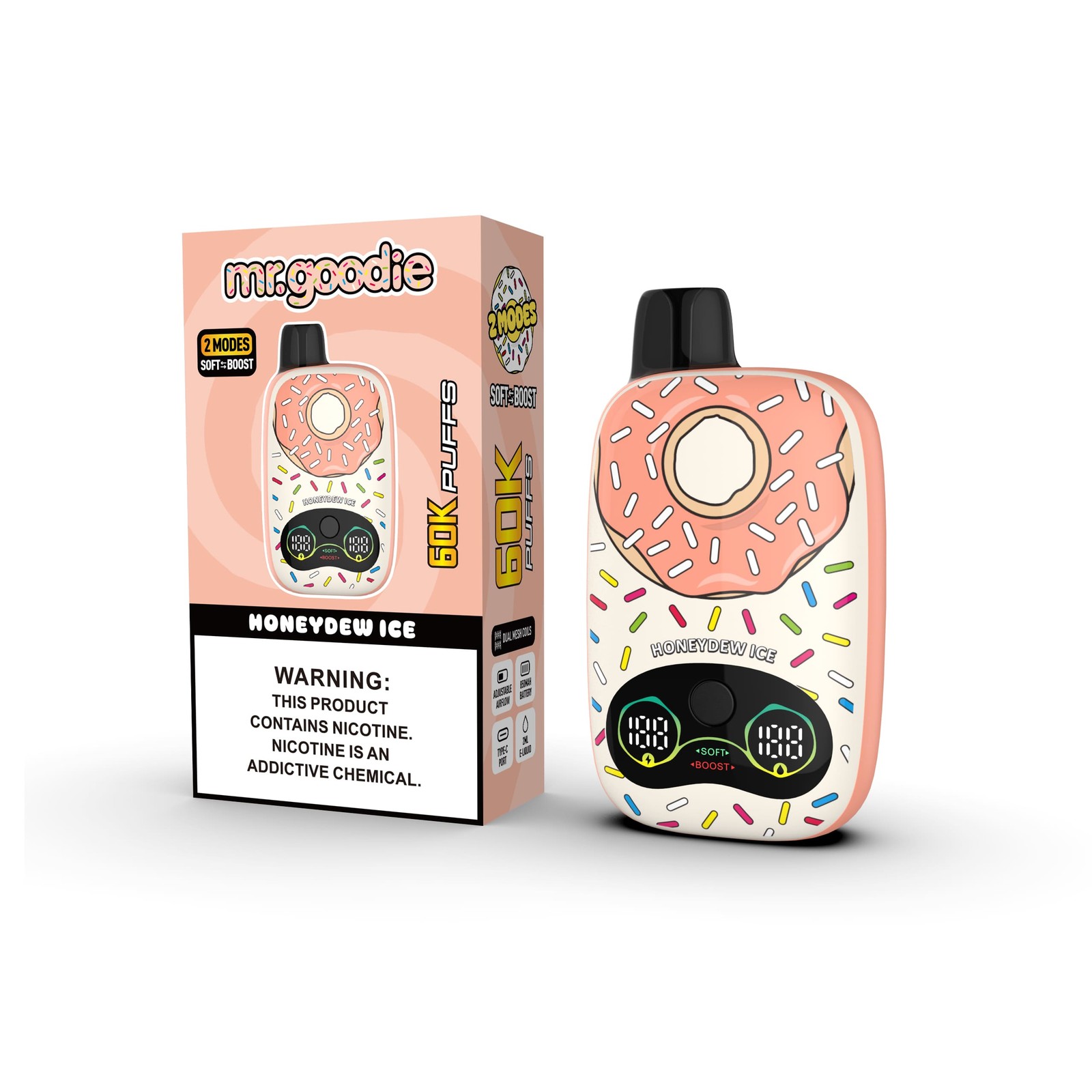 Mr.Goodie Donut 60000 60K Puffs Adjustable Airflow Dual Mesh Disposable Vape in Honeydew Ice flavor