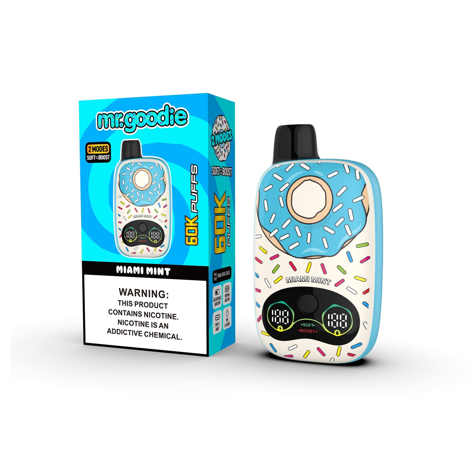 Mr.Goodie Donut 60000 60K Puffs Adjustable Airflow Dual Mesh Disposable Vape in Miami Mint flavor