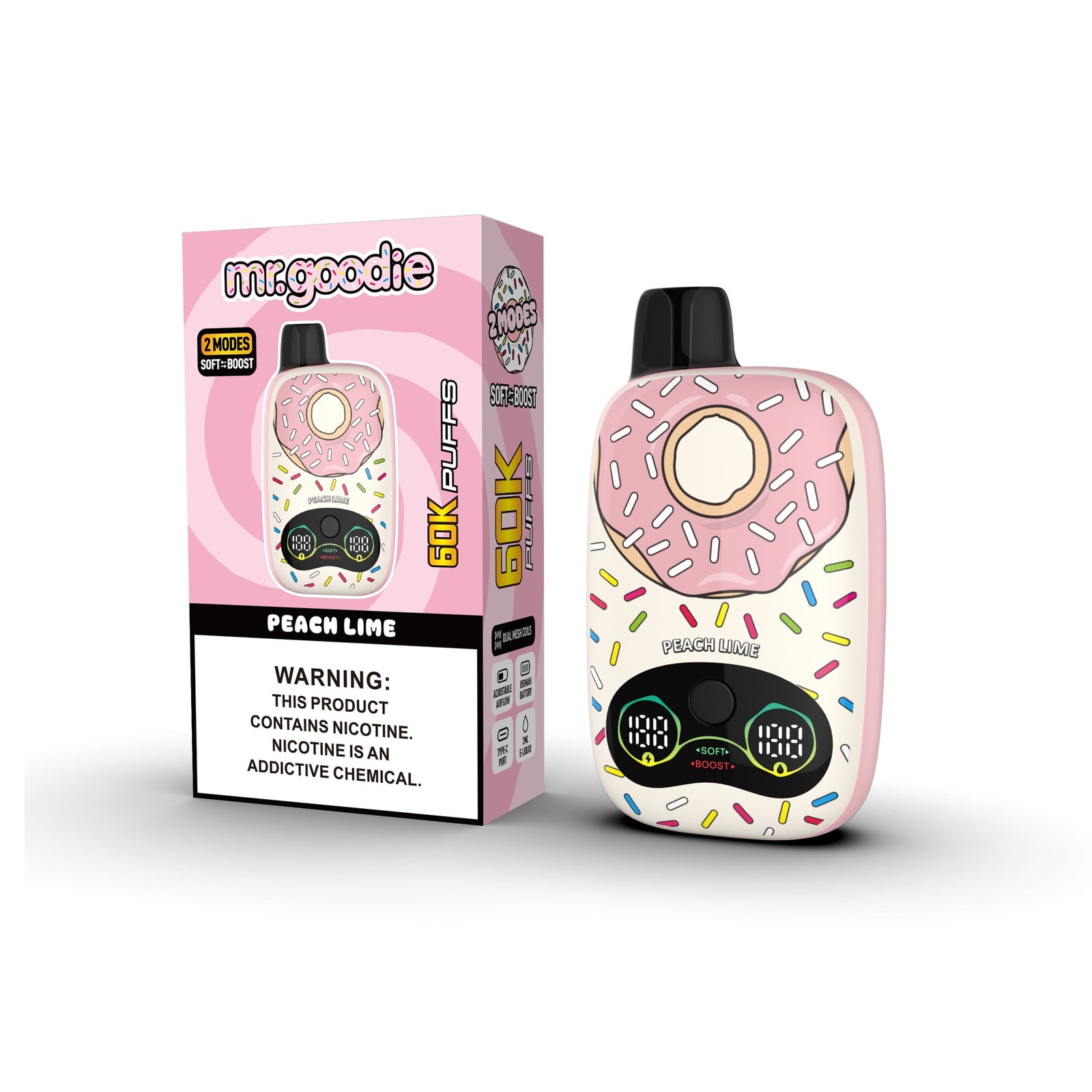 Mr.Goodie Donut 60000 60K Puffs Adjustable Airflow Dual Mesh Disposable Vape in Peach Lime flavor