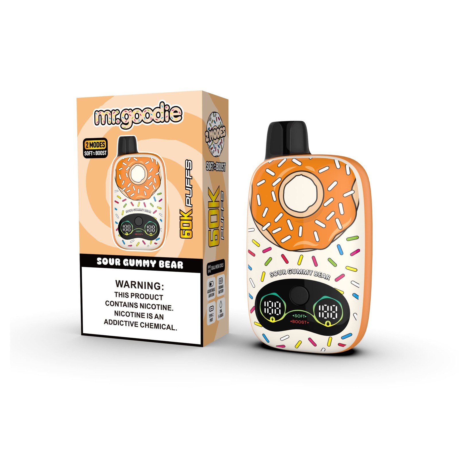 Mr.Goodie Donut 60000 60K Puffs Adjustable Airflow Dual Mesh Disposable Vape in Sour Gummy Bear flavor