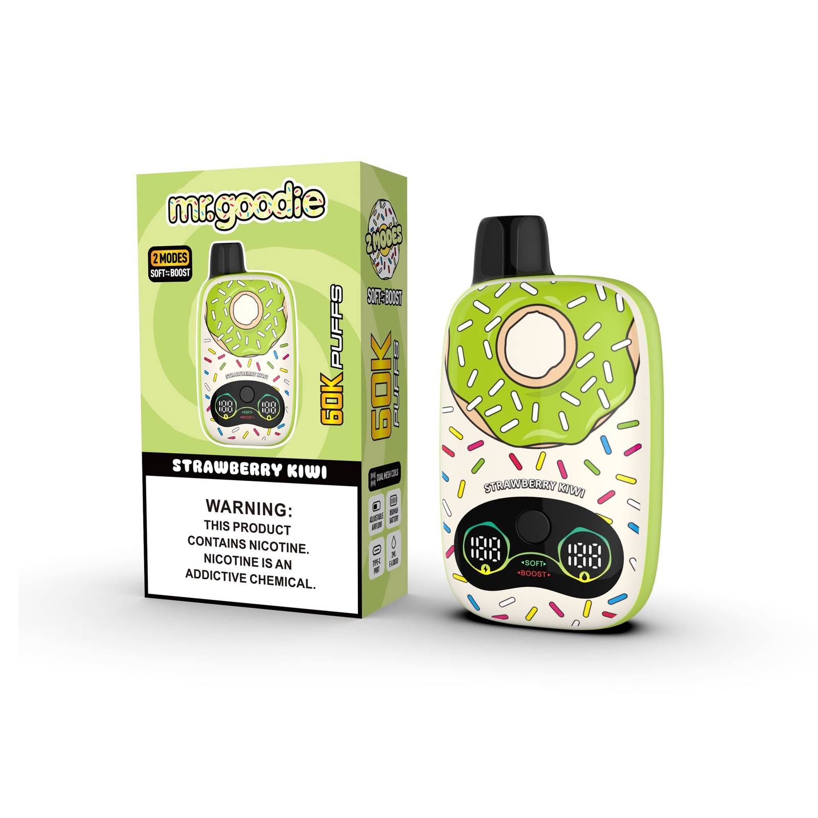 Mr.Goodie Donut 60000 60K Puffs Adjustable Airflow Dual Mesh Disposable Vape in Strawberry Kiwi flavor